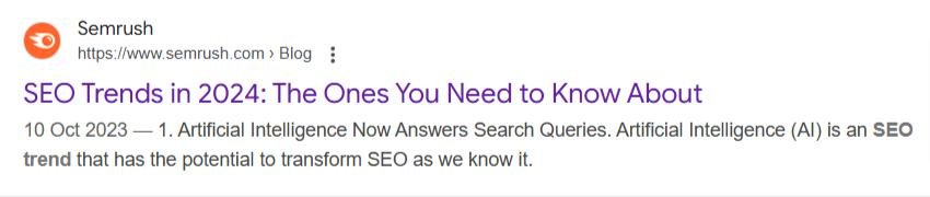 Search result page for SEO trends in 2024